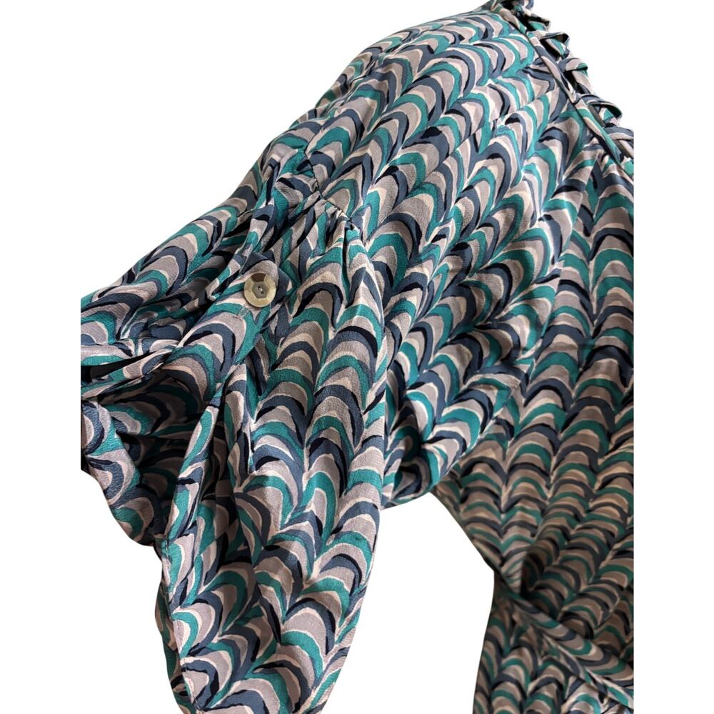 Rebecca Taylor Womens Silk Shirt Dress Size 2 Blue Geometric Print Tie Waist - Picture 4 of 14